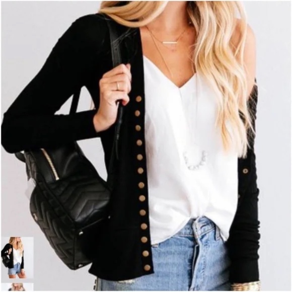 Cozy Black snap button Cardigan - Picture 2 of 3